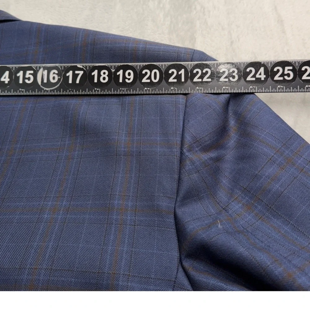 Jos. A. Bank Blazer Men 48L Blue Plaid Signature Collection Silk Wool Sport Coat